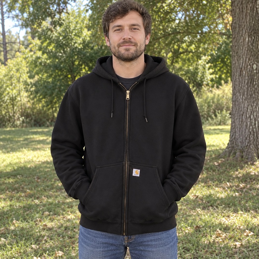Carhartt Men's Large Black Full Zip Hoodie Workwear Sweatshirt 23" Chest